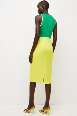 Budget 🔔 Karen Millen Colour Blocked Zip Detail Ponte Midi 👗 Dress ✔️ -Occasionwear Popular Store bkk02488 bright20green xl 2