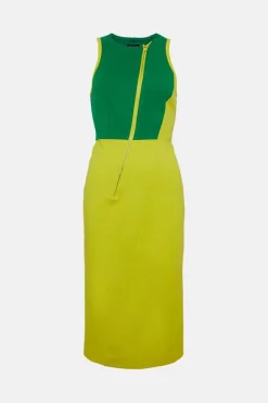 Budget 🔔 Karen Millen Colour Blocked Zip Detail Ponte Midi 👗 Dress ✔️ -Occasionwear Popular Store bkk02488 bright20green xl 3