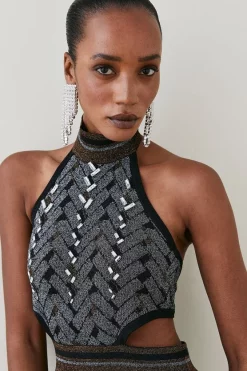 Best Pirce ⭐ Karen Millen Embellished Geo Jacquard Knit Pencil Midaxi 👗 Dress - black 🌟 -Occasionwear Popular Store bkk02512 black xl 2