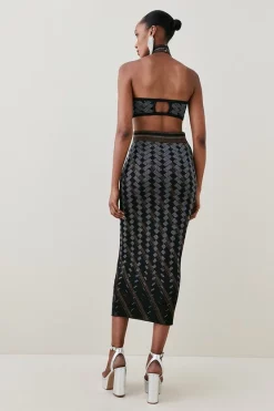 Best Pirce ⭐ Karen Millen Embellished Geo Jacquard Knit Pencil Midaxi 👗 Dress - black 🌟 -Occasionwear Popular Store bkk02512 black xl 3