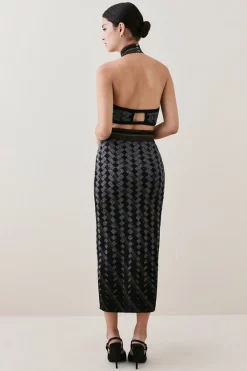 Best Sale ✔️ Karen Millen Petite Geo Jacquard Knit Pencil Midi 👗 Dress - black 🔥 -Occasionwear Popular Store bkk02513 black xl 2