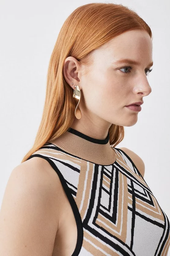 Budget 🌟 Karen Millen Sliced Hem Placement Stripe Knit Jacquard Maxi 👗 Dress 🤩 4 Budget 🌟 Karen Millen Sliced Hem Placement Stripe Knit Jacquard Maxi 👗 Dress 🤩 - Image 2