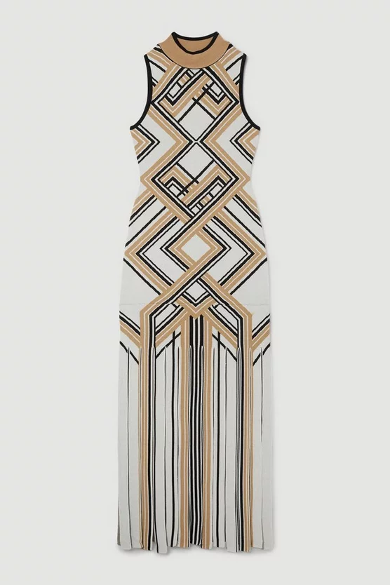 Budget 🌟 Karen Millen Sliced Hem Placement Stripe Knit Jacquard Maxi 👗 Dress 🤩 6 Budget 🌟 Karen Millen Sliced Hem Placement Stripe Knit Jacquard Maxi 👗 Dress 🤩 - Image 4