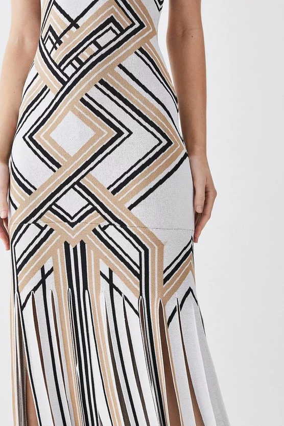 Budget 🌟 Karen Millen Sliced Hem Placement Stripe Knit Jacquard Maxi 👗 Dress 🤩 7 Budget 🌟 Karen Millen Sliced Hem Placement Stripe Knit Jacquard Maxi 👗 Dress 🤩 - Image 5
