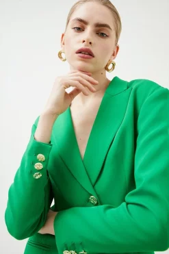 Top 10 🌟 Karen Millen Compact Viscose Strong Shoulder Single Breasted Tux Mini 👗 Dress - green 🎁 -Occasionwear Popular Store bkk02644 green xl 2