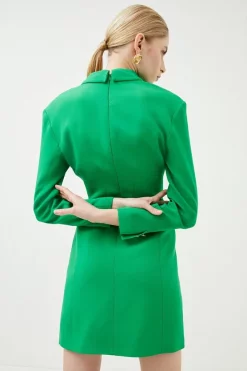 Top 10 🌟 Karen Millen Compact Viscose Strong Shoulder Single Breasted Tux Mini 👗 Dress - green 🎁 -Occasionwear Popular Store bkk02644 green xl 4