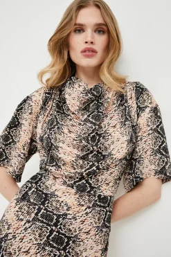 Hot Sale ⌛ Karen Millen Viscose Satin Snake Cowel Woven Midi 👗 Dress ❤️ -Occasionwear Popular Store bkk02647 snake xl 1