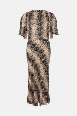 Hot Sale ⌛ Karen Millen Viscose Satin Snake Cowel Woven Midi 👗 Dress ❤️ -Occasionwear Popular Store bkk02647 snake xl 3