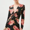 Promo 😍 Karen Millen Petite Floral Jersey Twist Knot Mini 👗 Dress - black 🔥 -Occasionwear Popular Store bkk02674 black xl