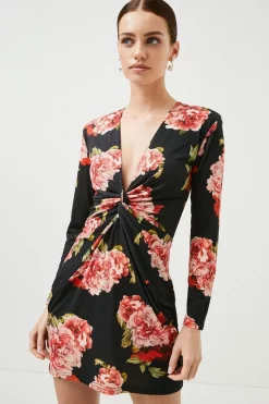 Promo ๐ Karen Millen Petite Floral Jersey Twist Knot Mini ๐ Dress - black ๐ฅ