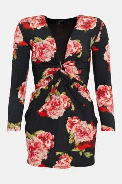 Promo 😍 Karen Millen Petite Floral Jersey Twist Knot Mini 👗 Dress - black 🔥 -Occasionwear Popular Store bkk02674 black xl 3