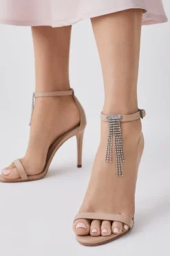 Cheap 🌟 Karen Millen Leather Crystal Tassel Heeled 🩴 Sandal 🧨