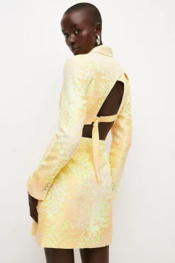 Brand new 🎉 Karen Millen Animal Jacquard Cut Out Mini Tux 👗 Dress - yellow 🌟