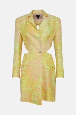 Brand new 🎉 Karen Millen Animal Jacquard Cut Out Mini Tux 👗 Dress - yellow 🌟 -Occasionwear Popular Store bkk02710 yellow xl 3
