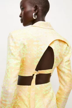 Brand new 🎉 Karen Millen Animal Jacquard Cut Out Mini Tux 👗 Dress - yellow 🌟 -Occasionwear Popular Store bkk02710 yellow xl 4