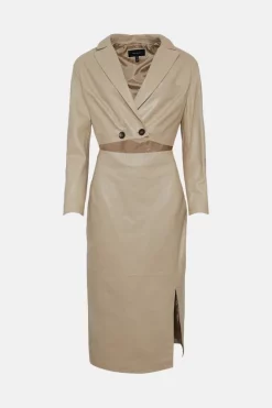Buy 🛒 Karen Millen Leather Tux Pencil Midi 👗 Dress - cream 👍 -Occasionwear Popular Store bkk02762 cream xl 3
