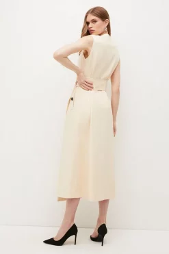 Outlet ❤️ Karen Millen Clean Tailored Belted Ring Midi 👗 Dress - cream ❤️ -Occasionwear Popular Store bkk02763 cream xl 2