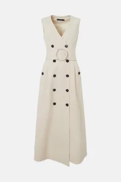 Outlet ❤️ Karen Millen Clean Tailored Belted Ring Midi 👗 Dress - cream ❤️ -Occasionwear Popular Store bkk02763 cream xl 3
