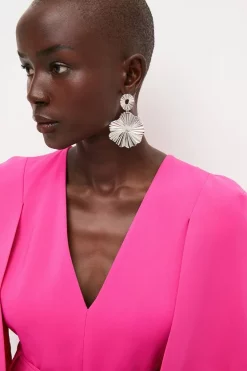 Discount ๐ Karen Millen Plated Ridge Circle Drop Earrings - silver ๐