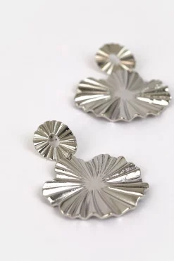 Discount 👍 Karen Millen Plated Ridge Circle Drop Earrings - silver 😍 -Occasionwear Popular Store bkk02809 silver xl 3