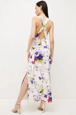 Best deal 🔔 Karen Millen Scattering Viola and Tulipa Floral Compact Viscose Cross Back Maxi 😍 -Occasionwear Popular Store bkk02824 floral xl 4