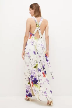 Cheapest 🔔 Karen Millen Petite Scattering Viola and Tulipa Floral Compact Viscose Cross Back Maxi ❤️ -Occasionwear Popular Store bkk02825 floral xl 2