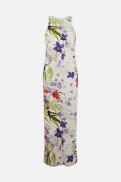 Cheapest 🔔 Karen Millen Petite Scattering Viola and Tulipa Floral Compact Viscose Cross Back Maxi ❤️ -Occasionwear Popular Store bkk02825 floral xl 3