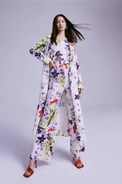 Wholesale 🥰 Karen Millen Scattering Viola and Tulipa Floral Compact Viscose Belted Trench ✨