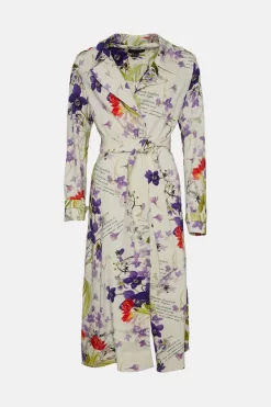 Wholesale 🥰 Karen Millen Scattering Viola and Tulipa Floral Compact Viscose Belted Trench ✨ -Occasionwear Popular Store bkk02828 floral xl 3