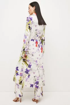 Wholesale 🥰 Karen Millen Scattering Viola and Tulipa Floral Compact Viscose Belted Trench ✨ -Occasionwear Popular Store bkk02828 floral xl 4
