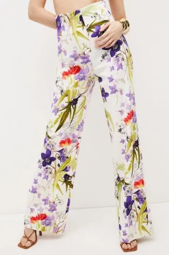Promo 😉 Karen Millen Scattering Viola and Tulipa Floral Compact Viscose High Waist Trouser 🛒 -Occasionwear Popular Store bkk02829 floral xl 1