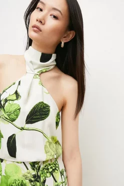 Wholesale 😉 Karen Millen Spring Green Botanical Bunches Woven Halter Midi Column 👗 Dress - floral 🎉 -Occasionwear Popular Store bkk02835 floral xl 1