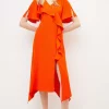 Cheap 😉 Karen Millen Soft Tailored Ruffle Detail Midi 👗 Dress - orange ✔️ -Occasionwear Popular Store bkk02847 orange xl