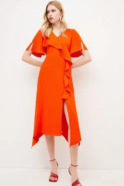Cheap 😉 Karen Millen Soft Tailored Ruffle Detail Midi 👗 Dress - orange ✔️