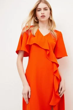 Cheap 😉 Karen Millen Soft Tailored Ruffle Detail Midi 👗 Dress - orange ✔️ -Occasionwear Popular Store bkk02847 orange xl 2