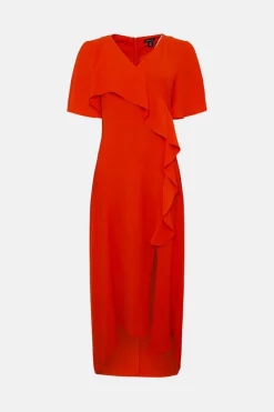 Cheap 😉 Karen Millen Soft Tailored Ruffle Detail Midi 👗 Dress - orange ✔️ -Occasionwear Popular Store bkk02847 orange xl 3