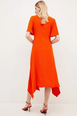 Cheap 😉 Karen Millen Soft Tailored Ruffle Detail Midi 👗 Dress - orange ✔️ -Occasionwear Popular Store bkk02847 orange xl 4