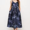 Cheap ✔️ Karen Millen Floral Jacquard Strappy Woven Midi Prom 👗 Dress - navy ✔️ -Occasionwear Popular Store bkk02868 navy xl