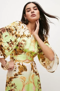 Best reviews of 💯 Karen Millen Petite Mirrored Floral Woven Satin Maxi 👗 Dress 🛒