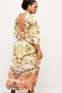 Buy ⭐ Karen Millen Plus Size Mirrored Floral Woven Satin Maxi 👗 Dress 🔔 -Occasionwear Popular Store bkk02883 floral xl 2