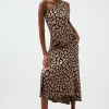 Hot Sale 🎁 Karen Millen Leopard Jacquard Satin Cut One Shoulder Midaxi 👗 Dress 😍 -Occasionwear Popular Store bkk02929 leopard xl