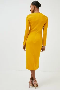 Flash Sale ✨ Karen Millen Italian Structured Jersey Tuck Pencil Midi 👗 Dress 🔔 -Occasionwear Popular Store bkk02932 mustard xl 2