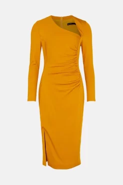Flash Sale ✨ Karen Millen Italian Structured Jersey Tuck Pencil Midi 👗 Dress 🔔 -Occasionwear Popular Store bkk02932 mustard xl 3