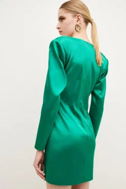 Best reviews of 😀 Karen Millen Italian Structured Satin Sleeved Mini 👗 Dress 😉 -Occasionwear Popular Store bkk02939 green xl 2
