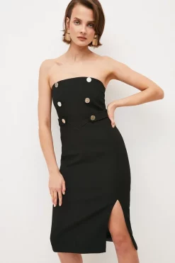 Best Pirce ❤️ Karen Millen Compact Stretch Button Bandeau Midi 👗 Dress 🥰 -Occasionwear Popular Store bkk02975 black xl 1