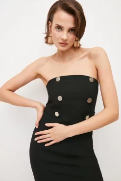 Best Pirce ❤️ Karen Millen Compact Stretch Button Bandeau Midi 👗 Dress 🥰 -Occasionwear Popular Store bkk02975 black xl 2