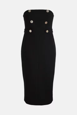 Best Pirce ❤️ Karen Millen Compact Stretch Button Bandeau Midi 👗 Dress 🥰 -Occasionwear Popular Store bkk02975 black xl 3