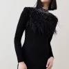 Best deal 🤩 Karen Millen Feather Embellished Knit Mini 👗 Dress - black 🥰 -Occasionwear Popular Store bkk02981 black xl