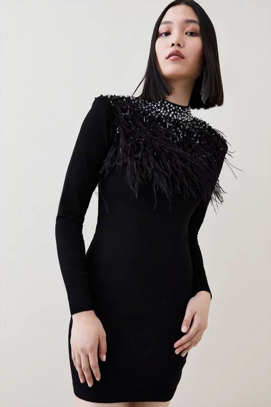 Best deal ๐คฉ Karen Millen Feather Embellished Knit Mini ๐ Dress - black ๐ฅฐ 3 Best deal ๐คฉ Karen Millen Feather Embellished Knit Mini ๐ Dress - black ๐ฅฐ