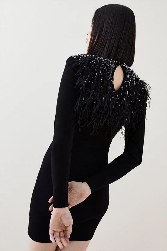 Best deal ๐คฉ Karen Millen Feather Embellished Knit Mini ๐ Dress - black ๐ฅฐ 5 Best deal ๐คฉ Karen Millen Feather Embellished Knit Mini ๐ Dress - black ๐ฅฐ - Image 3